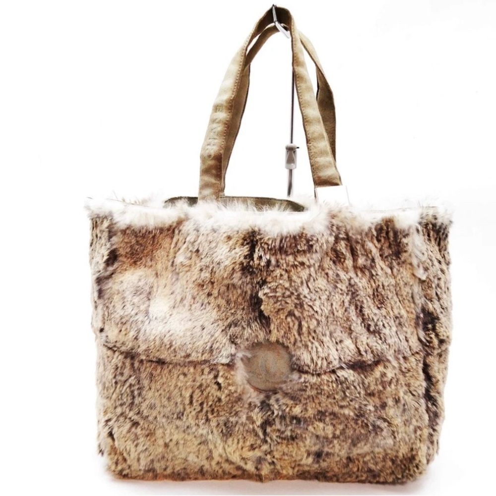 CHANEL Rabbit Fur Tote - Brown and Cream with suede accents. vintage